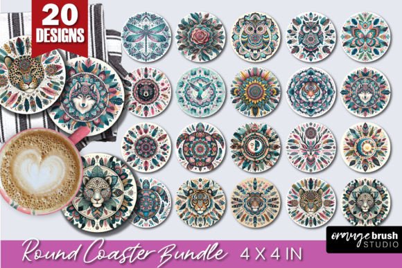 Download Boho Mandala Round Coaster Bundle - Boho mandala Collection